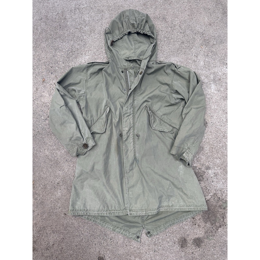 Vintage 50s Army Green FIshtail Parka Large Conmar Zip M51 OG107